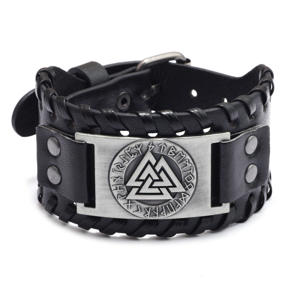 Vintage Nordic Wikinger Totem Lederarmband