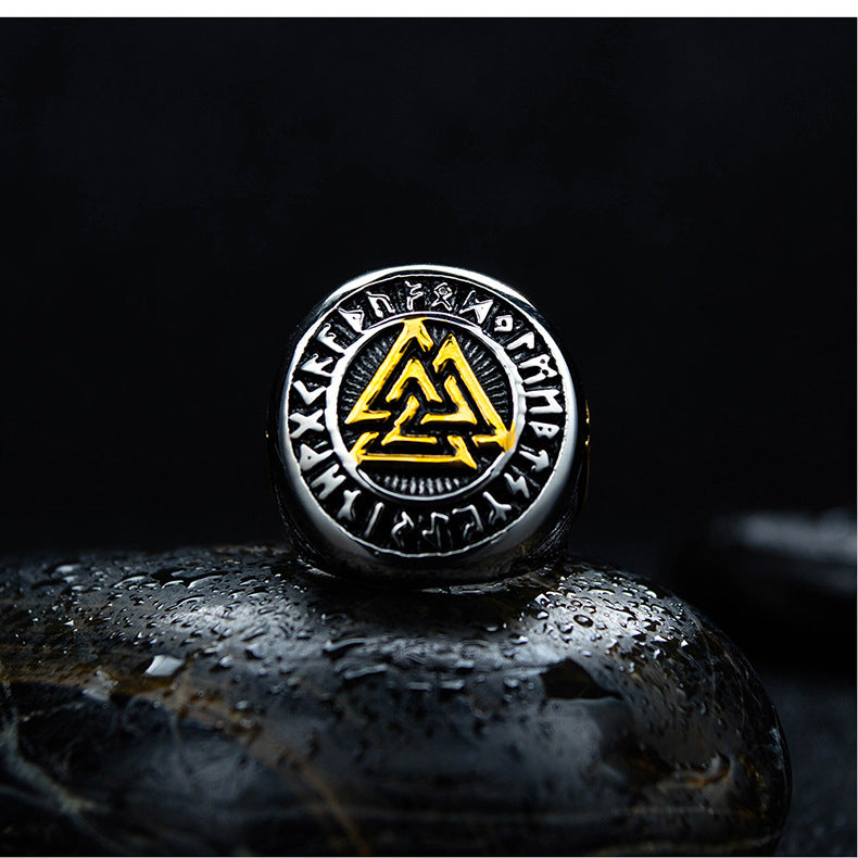 Viking Odin Dreieck Titan Stahl Ring