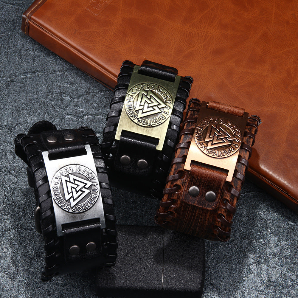 Vintage Nordic Wikinger Totem Lederarmband