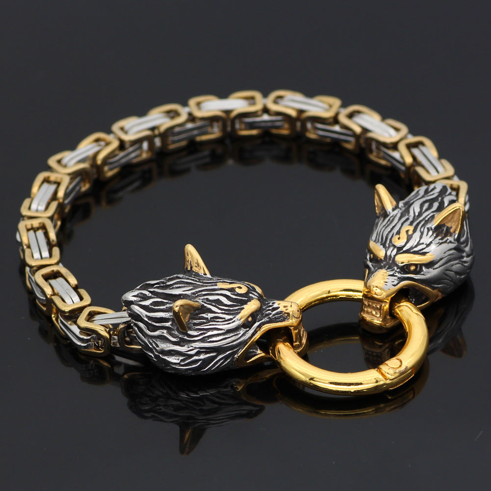 Nordisches Wikinger Wolfs Kopf Armband