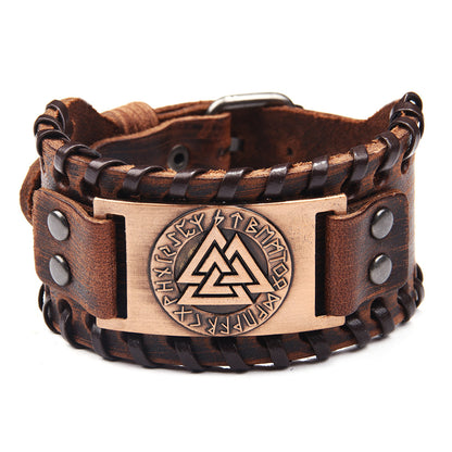 Vintage Nordic Wikinger Totem Lederarmband