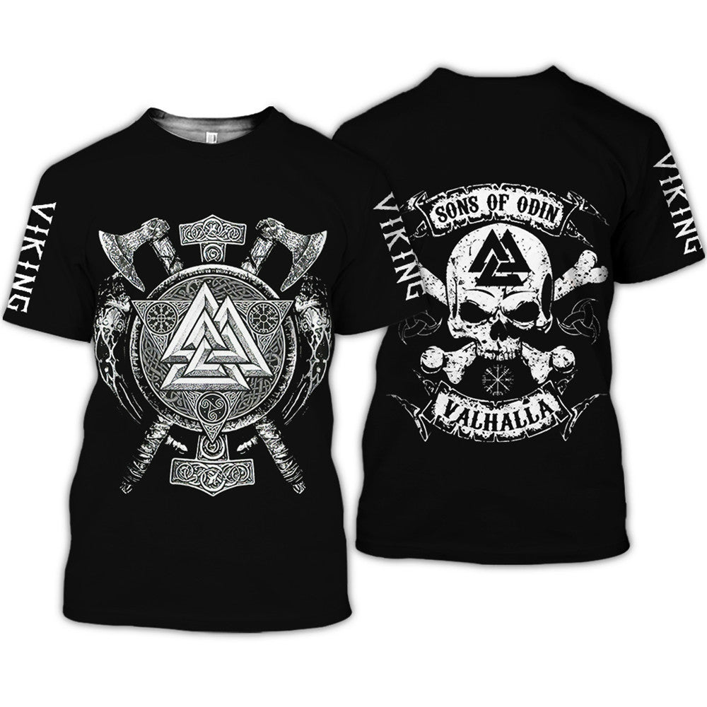 Viking Symbol Bedrucktes T-Shirt Kurzarm-T-Shirt