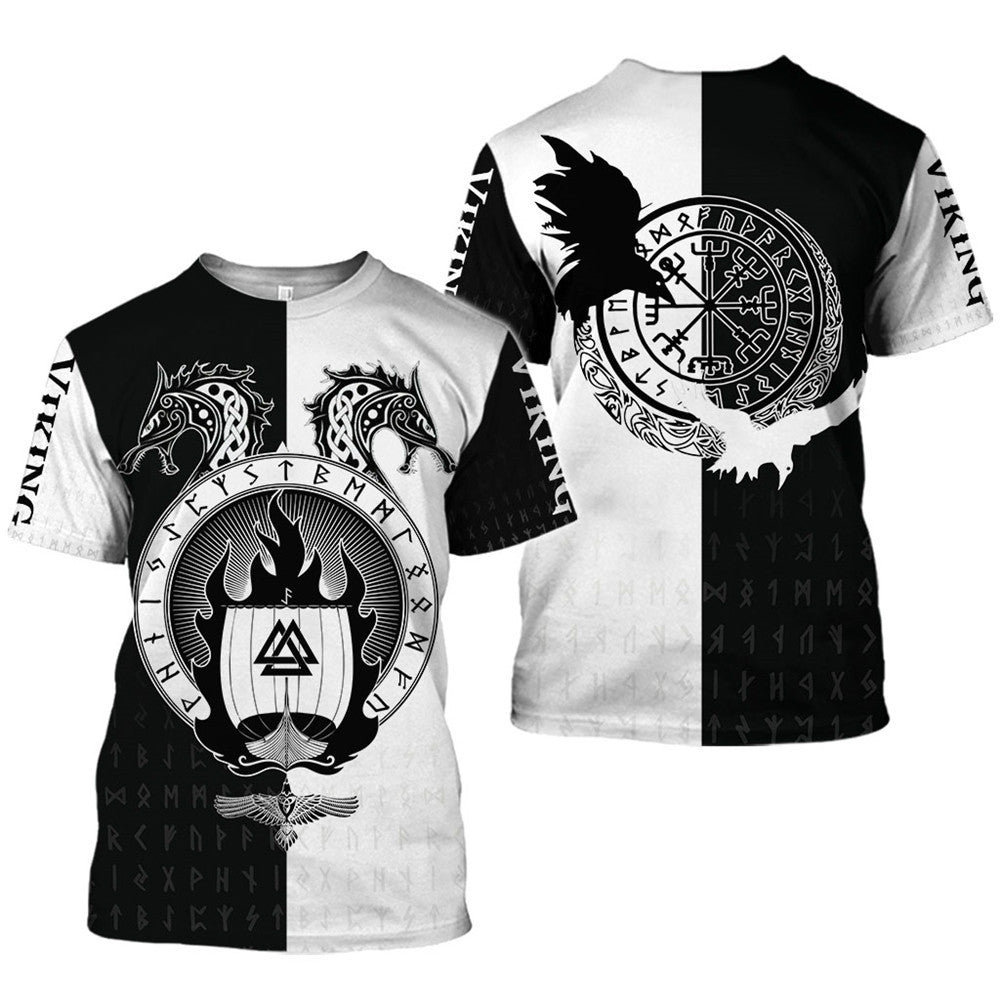 Viking Symbol Bedrucktes T-Shirt Kurzarm-T-Shirt