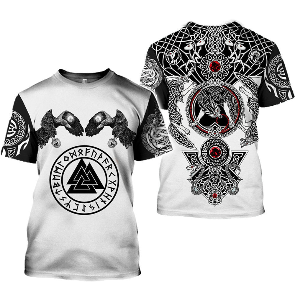 Viking Symbol Bedrucktes T-Shirt Kurzarm-T-Shirt