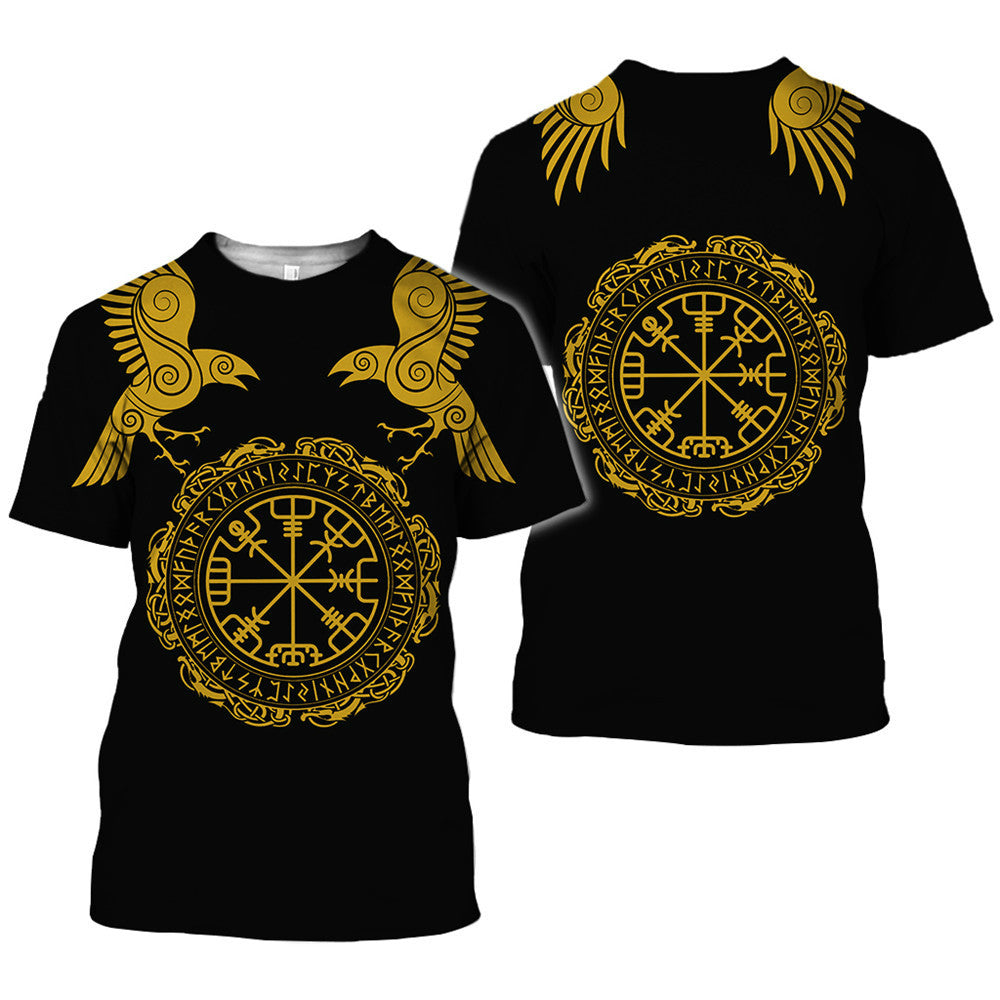 Viking Symbol Bedrucktes T-Shirt Kurzarm-T-Shirt