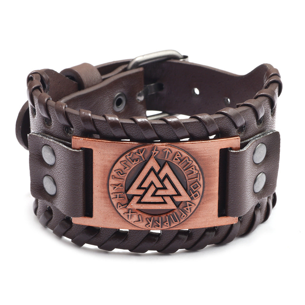 Vintage Nordic Wikinger Totem Lederarmband
