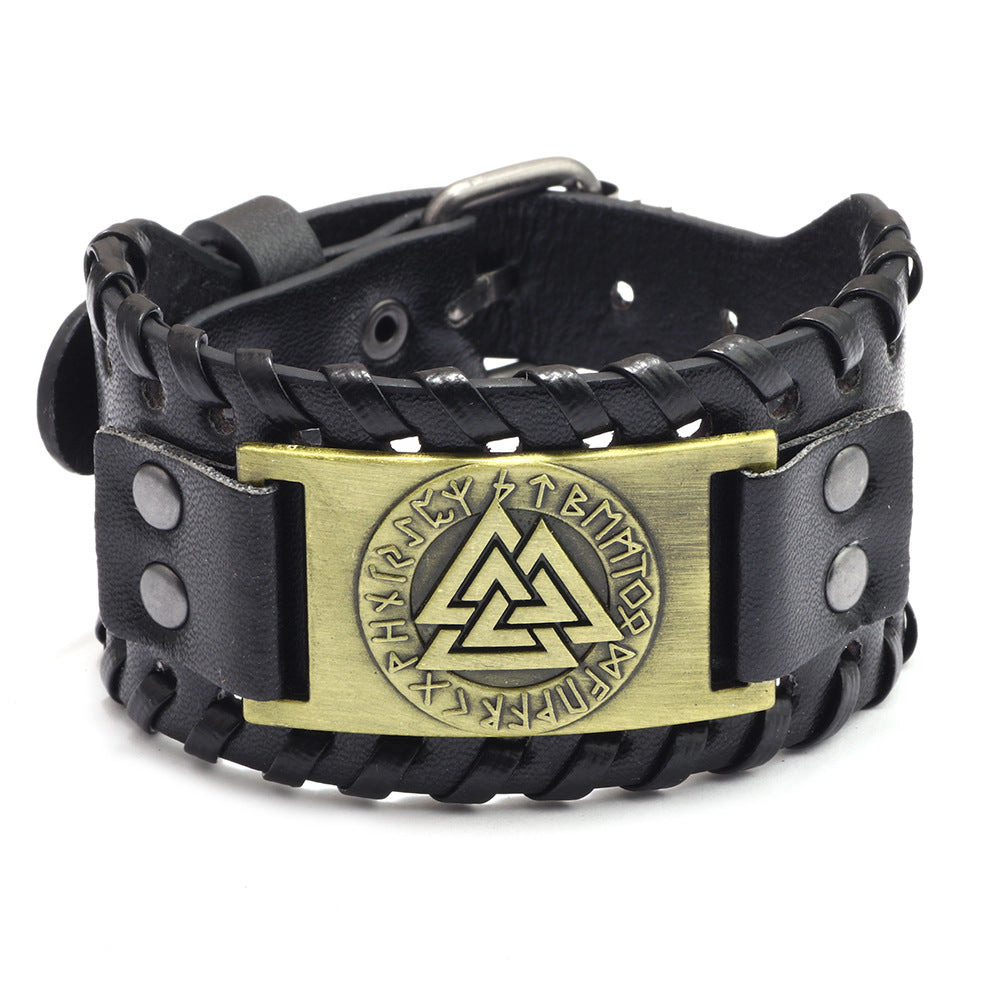 Vintage Nordic Wikinger Totem Lederarmband