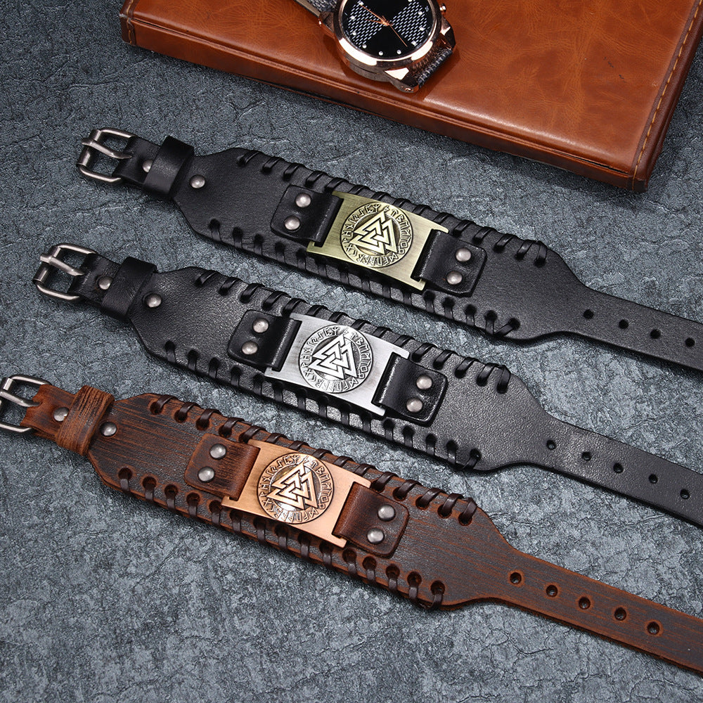 Vintage Nordic Wikinger Totem Lederarmband
