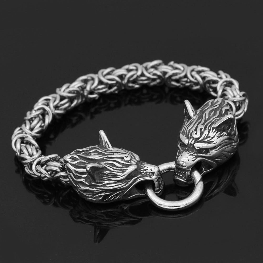 Nordisches Wikinger Wolfs Kopf Armband
