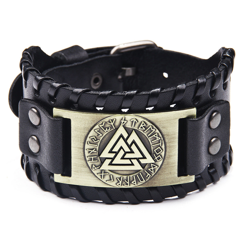 Vintage Nordic Wikinger Totem Lederarmband