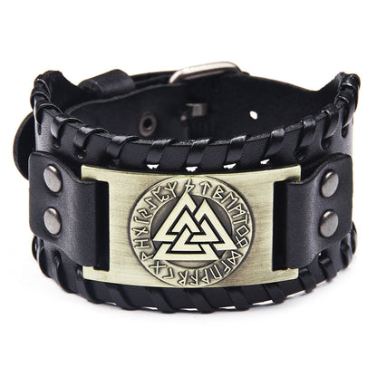 Vintage Nordic Wikinger Totem Lederarmband